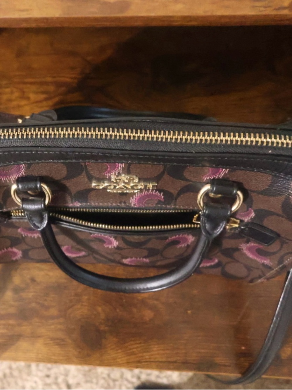 COACH Rowen Brown Signature Satchel with moon prints and Black Trim - Picture 4 of 14